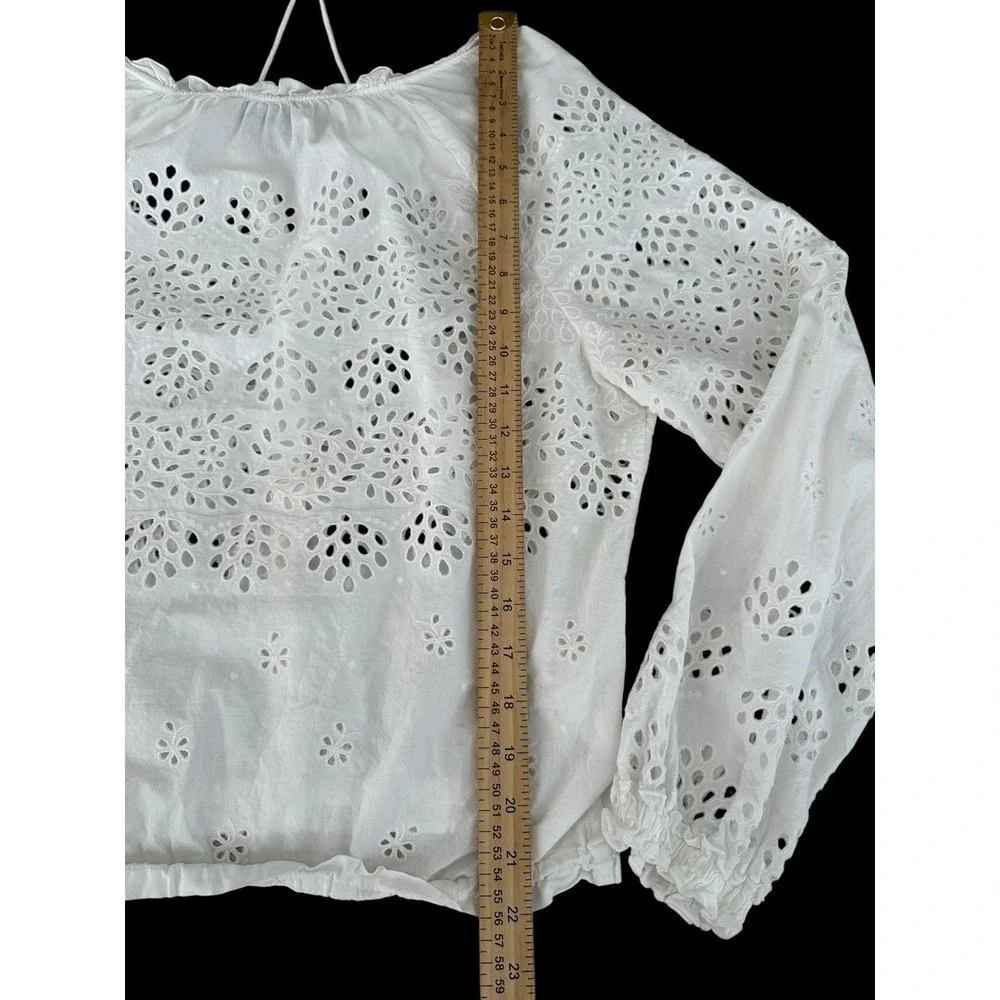Theory Maryana Vintage Eyelet Blouse Jacket Small‎ White Boho Tassels Airy L/S